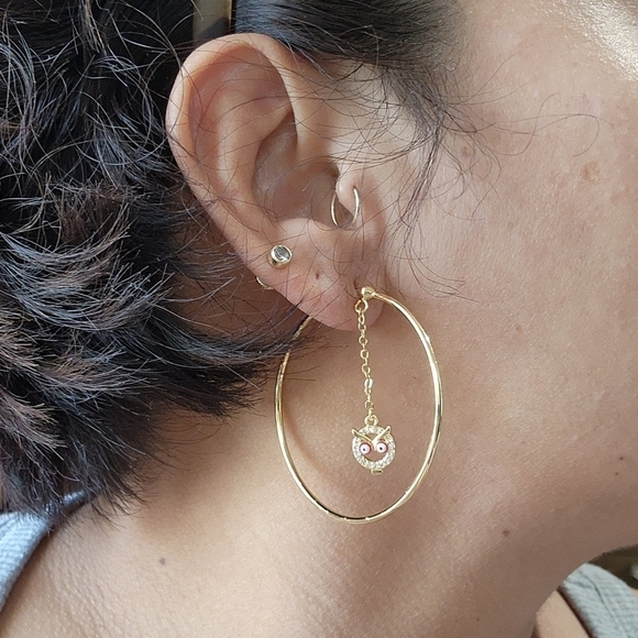𝅺large Owl hoop earrings - Picture 2 of 4